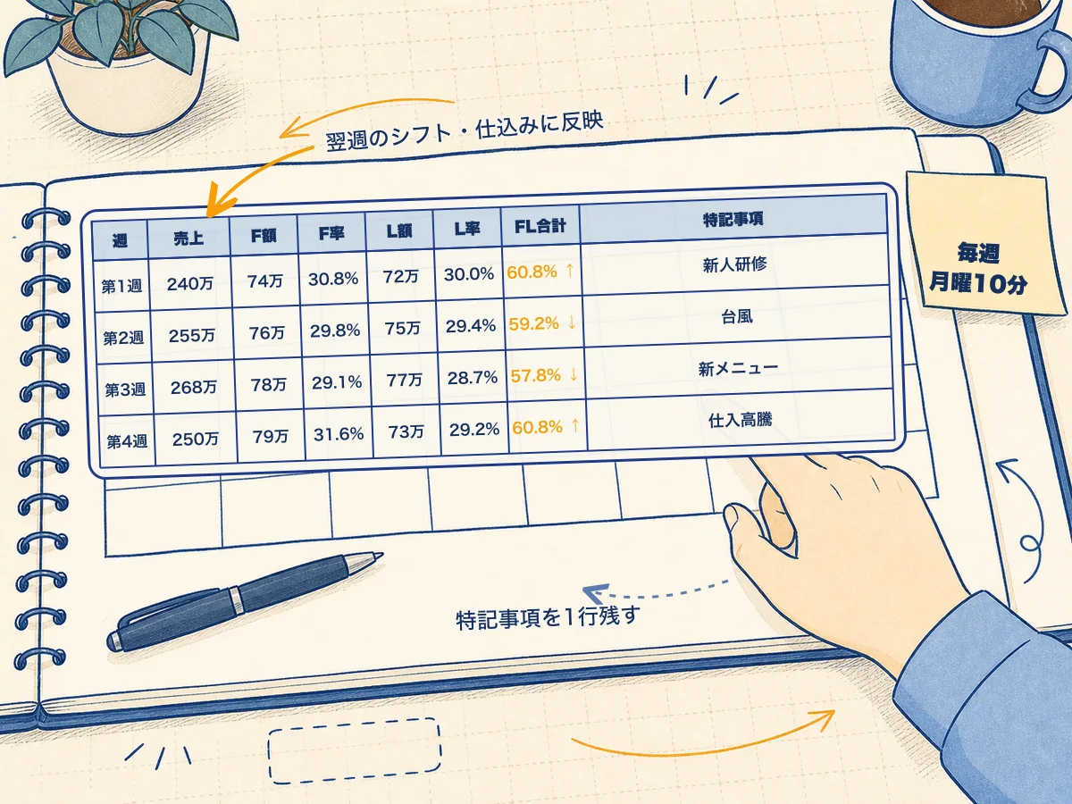 週次FLモニタリング表のサンプル