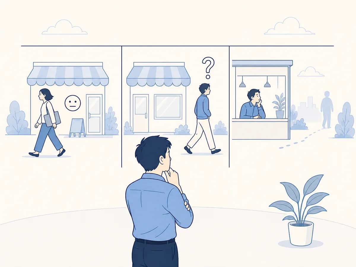 リピート率が伸びない3つの構造パターンを並べたイラスト