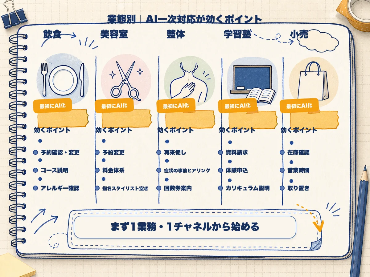 業態別「AI一次対応が効くポイント」比較表